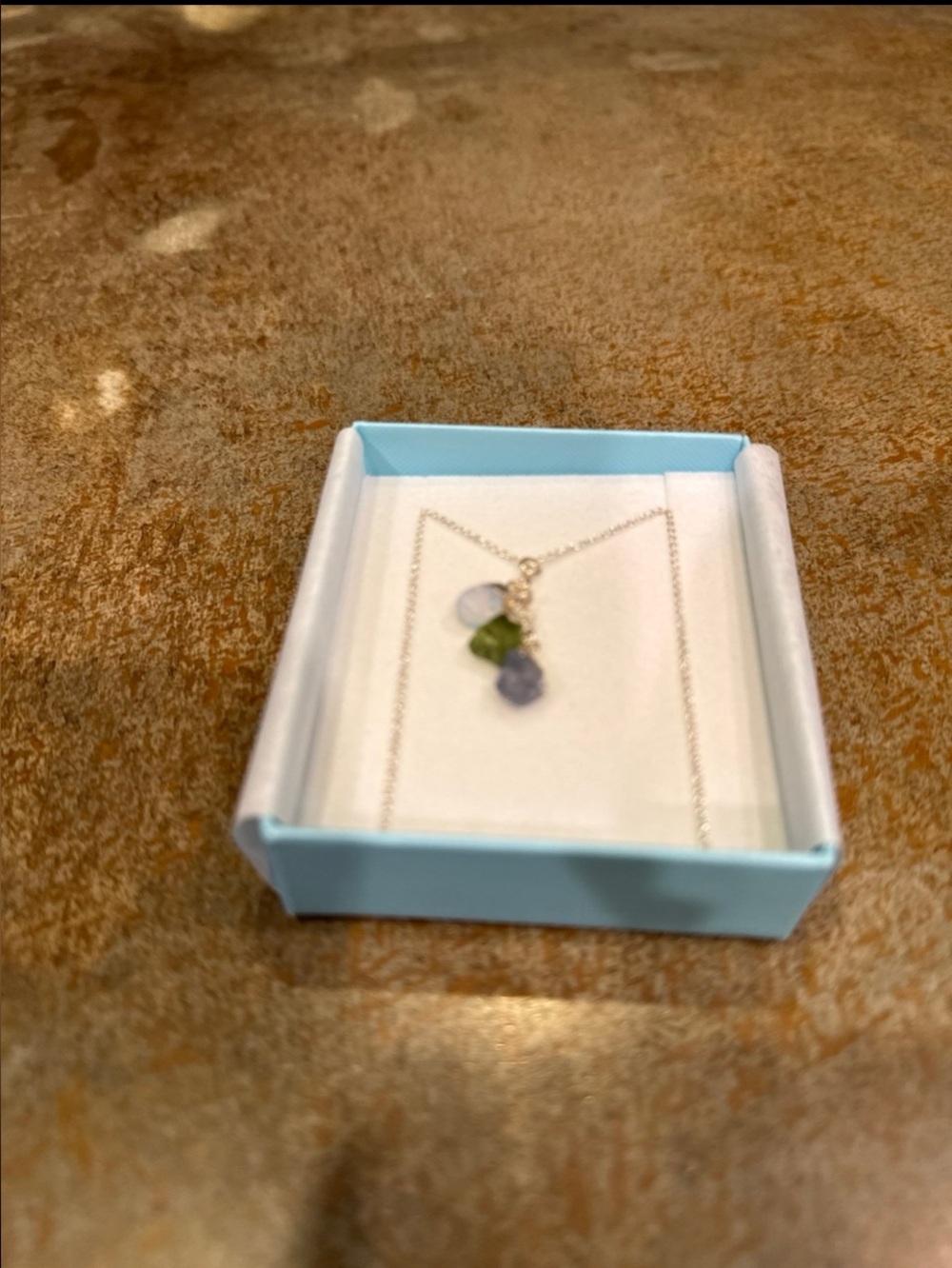 Sterling Silver Trio Gemstone Pendant Necklace in Blue and Green